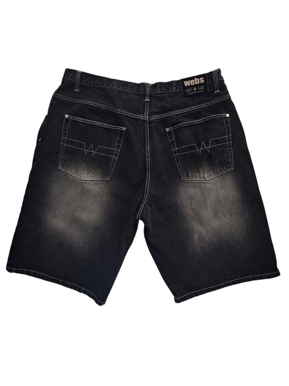 Vintage Y2K Webs Jorts Shorts Baggy Black Denim Jean 42 Mens Big & Tall Long